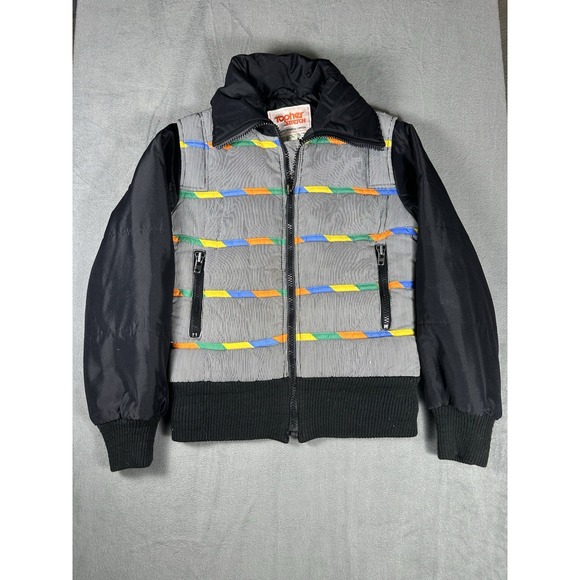 Stitch's Jackets & Blazers - VTG 80s Topher Stitch Quilted Jacket Women's 10/12 Black Patterned Puffer